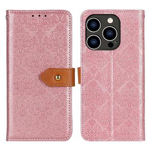 For iPhone 16 Pro Max European Floral Embossed Leather Phone Case(Pink)