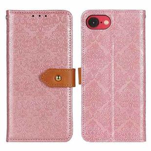 For iPhone SE 2024 European Floral Embossed Leather Phone Case(Pink)