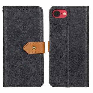 For iPhone SE 2024 European Floral Embossed Leather Phone Case(Black)