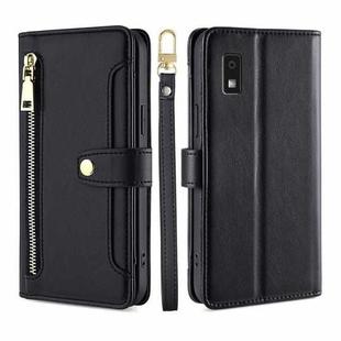 For Sharp Aqous Wish3 Lite Sheep Texture Cross-body Zipper Wallet Leather Phone Case(Black)