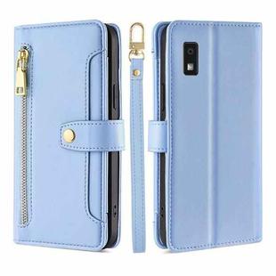 For Sharp Aqous Wish3 Lite Sheep Texture Cross-body Zipper Wallet Leather Phone Case(Blue)