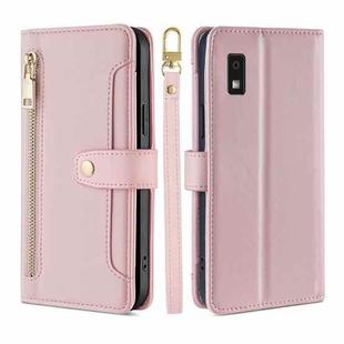 For Sharp Aqous Wish3 Lite Sheep Texture Cross-body Zipper Wallet Leather Phone Case(Pink)