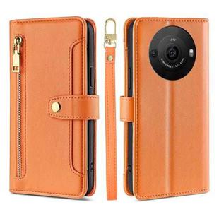 For Sharp Aquos R8 Pro SH-51 Lite Sheep Texture Cross-body Zipper Wallet Leather Phone Case(Orange)