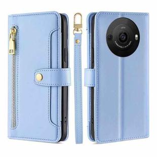 For Sharp Aquos R8 Pro SH-51 Lite Sheep Texture Cross-body Zipper Wallet Leather Phone Case(Blue)
