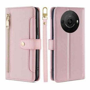 For Sharp Aquos R8 Pro SH-51 Lite Sheep Texture Cross-body Zipper Wallet Leather Phone Case(Pink)