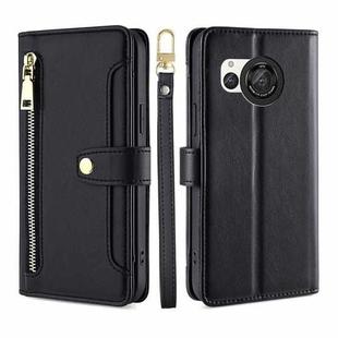 For Sharp Aquos R8 SH-52D Lite Sheep Texture Cross-body Zipper Wallet Leather Phone Case(Black)