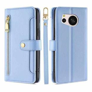 For Sharp Aquos sense8 Lite Sheep Texture Cross-body Zipper Wallet Leather Phone Case(Blue)