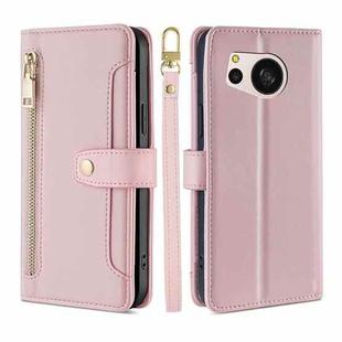 For Sharp Aquos sense8 Lite Sheep Texture Cross-body Zipper Wallet Leather Phone Case(Pink)