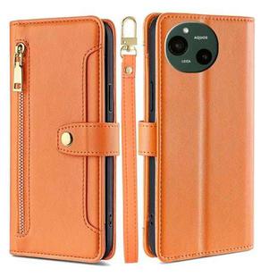 For Sharp Aquos R9 Sheep Texture Cross-body Zipper Wallet Leather Phone Case(Orange)