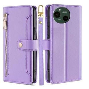 For Sharp Aquos R9 Sheep Texture Cross-body Zipper Wallet Leather Phone Case(Purple)