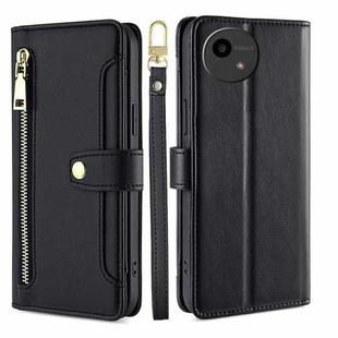 For Sharp Aquos Wish4 Sheep Texture Cross-body Zipper Wallet Leather Phone Case(Black)