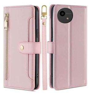 For Sharp Aquos Wish4 Sheep Texture Cross-body Zipper Wallet Leather Phone Case(Pink)