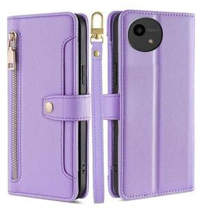 For Sharp Aquos Wish4 Sheep Texture Cross-body Zipper Wallet Leather Phone Case(Purple)