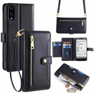For Sharp Basio Active3 Sheep Texture Cross-body Zipper Wallet Leather Phone Case(Black)
