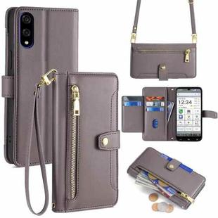 For Sharp Basio Active3 Sheep Texture Cross-body Zipper Wallet Leather Phone Case(Grey)