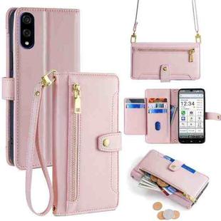 For Sharp Basio Active3 Sheep Texture Cross-body Zipper Wallet Leather Phone Case(Pink)