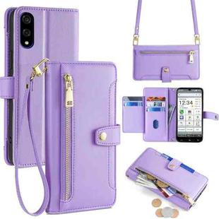 For Sharp Basio Active3 Sheep Texture Cross-body Zipper Wallet Leather Phone Case(Purple)