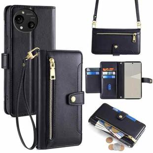 For Sharp Aquos R10 Sheep Texture Cross-body Zipper Wallet Leather Phone Case(Black)