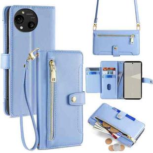 For Sharp Aquos R10 Sheep Texture Cross-body Zipper Wallet Leather Phone Case(Blue)