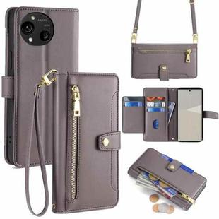 For Sharp Aquos R10 Sheep Texture Cross-body Zipper Wallet Leather Phone Case(Grey)