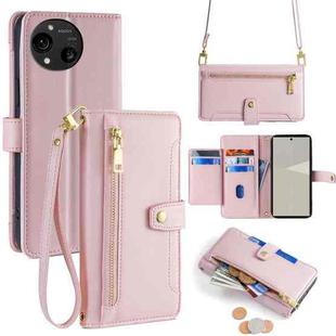 For Sharp Aquos R10 Sheep Texture Cross-body Zipper Wallet Leather Phone Case(Pink)