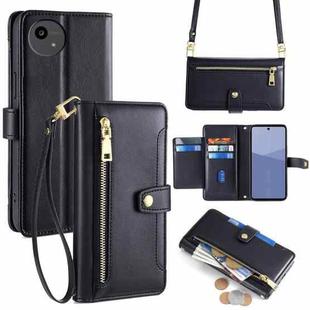 For Sharp Aqous wish5 Sheep Texture Cross-body Zipper Wallet Leather Phone Case(Black)