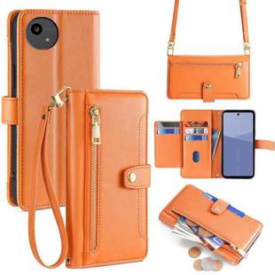 For Sharp Aqous wish5 Sheep Texture Cross-body Zipper Wallet Leather Phone Case(Orange)