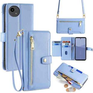 For Sharp Aqous wish5 Sheep Texture Cross-body Zipper Wallet Leather Phone Case(Blue)