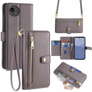 For Sharp Aqous wish5 Sheep Texture Cross-body Zipper Wallet Leather Phone Case(Grey)