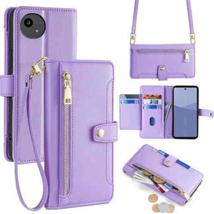 For Sharp Aqous wish5 Sheep Texture Cross-body Zipper Wallet Leather Phone Case(Purple)