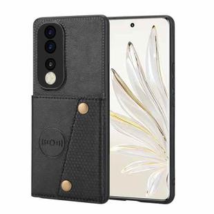 For Honor 90 Double Buckle Card Slots Magnetic Phone Case(Black)