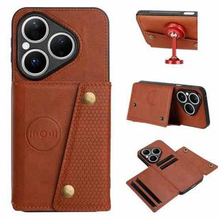 For Huawei Pura 80 Double Buckle Card Slots Magnetic Phone Case(Brown)