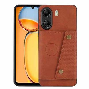 For Xiaomi Redmi 13C 4G / Poco C65 Double Buckle Card Slots Magnetic Phone Case(Brown)