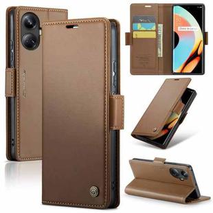 For Realme 10 Pro+ CaseMe 023 Butterfly Buckle Litchi Texture RFID Anti-theft Leather Phone Case(Brown)