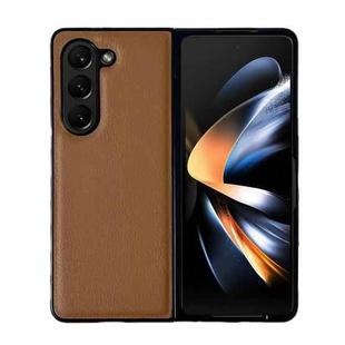For Samsung Galaxy Z Fold5 Litchi Texture PC +TPU Shockproof Phone Case(Coffee)