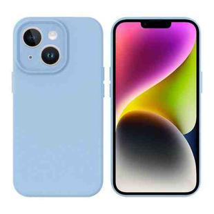 For iPhone 14 Plus Liquid Silicone MagSafe Precision Hole Phone Case(Light Blue)