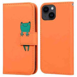 For iPhone 14 Plus Cartoon Buckle Horizontal Flip Leather Phone Case(Orange)