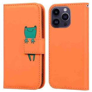 For iPhone 14 Pro Max Cartoon Buckle Horizontal Flip Leather Phone Case(Orange)