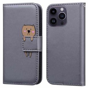 For iPhone 14 Pro Max Cartoon Buckle Horizontal Flip Leather Phone Case(Grey)