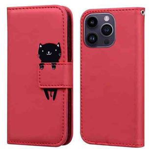 For iPhone 14 Pro Max Cartoon Buckle Horizontal Flip Leather Phone Case(Red)