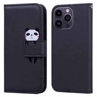 For iPhone 14 Pro Max Cartoon Buckle Horizontal Flip Leather Phone Case(Black)