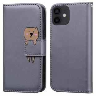 For iPhone 12 mini Cartoon Buckle Horizontal Flip Leather Phone Case(Grey)