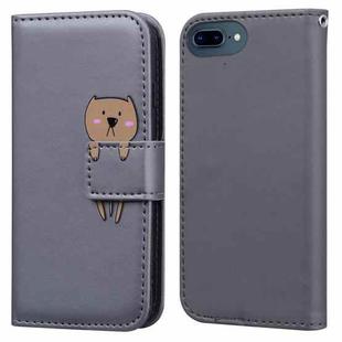 For iPhone 8 Plus / 7 Plus Cartoon Buckle Horizontal Flip Leather Phone Case(Grey)