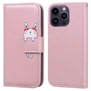 For iPhone 15 Pro Cartoon Buckle Horizontal Flip Leather Phone Case(Pink)