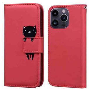 For iPhone 15 Pro Max Cartoon Buckle Horizontal Flip Leather Phone Case(Red)