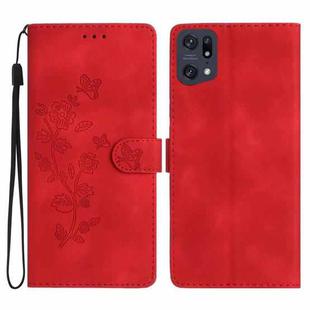 For OPPO Find X5 Flower Butterfly Embossing Pattern Leather Phone Case(Red)