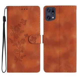 For OPPO Find X5 Flower Butterfly Embossing Pattern Leather Phone Case(Brown)