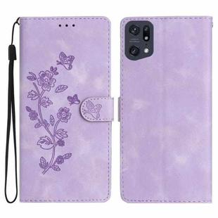 For OPPO Find X5 Pro Flower Butterfly Embossing Pattern Leather Phone Case(Purple)