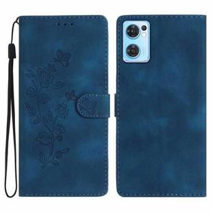 For OPPO Find X5 Lite / Reno7 5G Flower Butterfly Embossing Pattern Leather Phone Case(Blue)