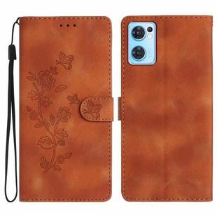 For OPPO Find X5 Lite / Reno7 5G Flower Butterfly Embossing Pattern Leather Phone Case(Brown)